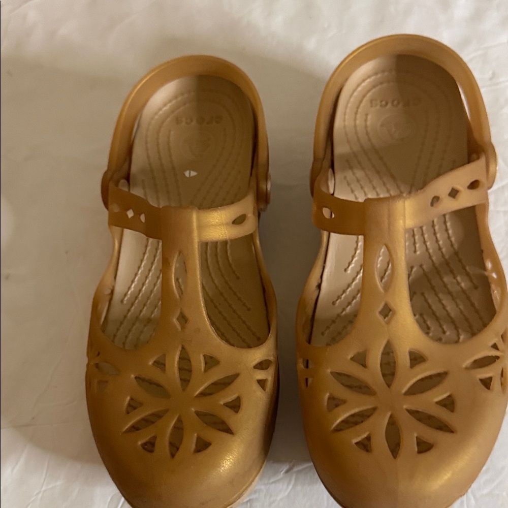 Crocs  Gold Mary Jane back strap shoes